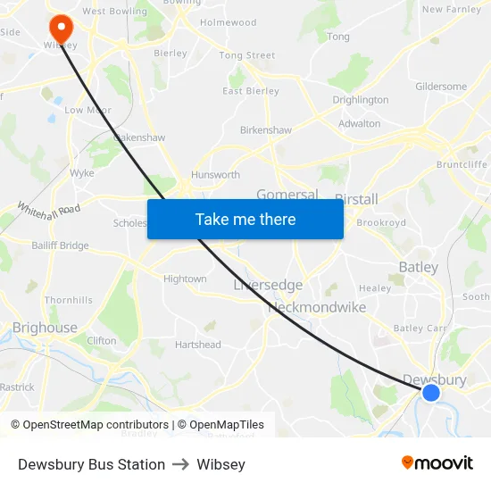 Dewsbury Bus Station to Wibsey map