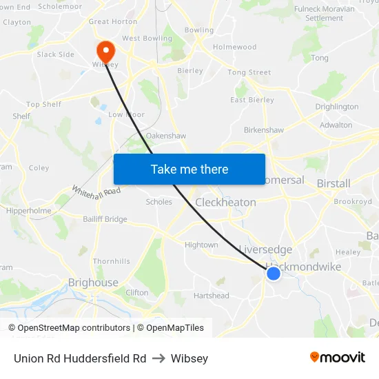 Union Rd Huddersfield Rd to Wibsey map