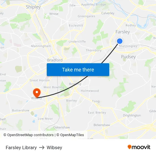 Farsley Library to Wibsey map