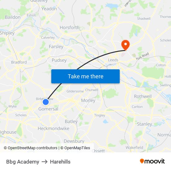 Bbg Academy to Harehills map