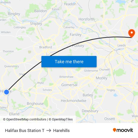 Halifax Bus Station T to Harehills map