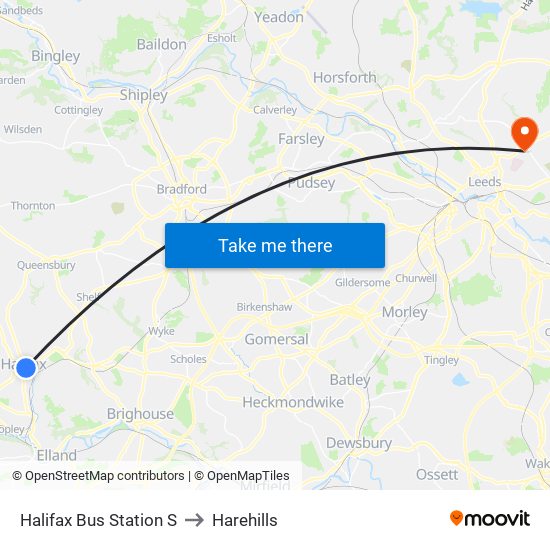 Halifax Bus Station S to Harehills map