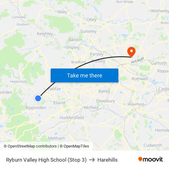 Ryburn Valley High School (Stop 3) to Harehills map