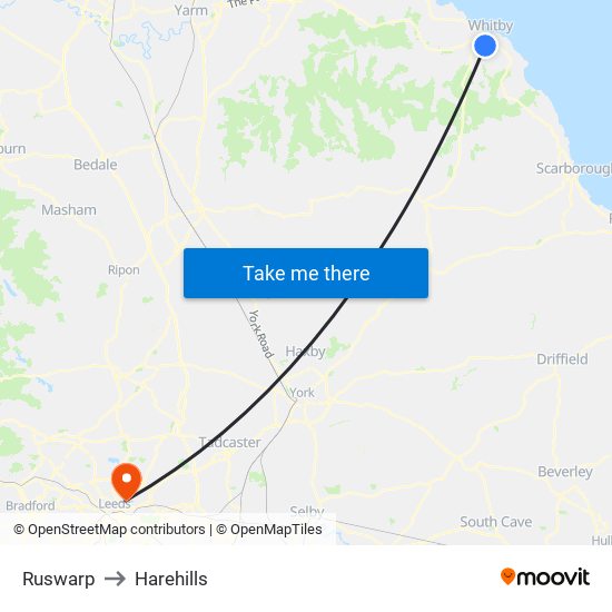 Ruswarp to Harehills map