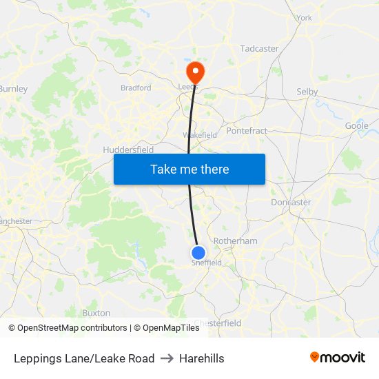 Leppings Lane/Leake Road to Harehills map