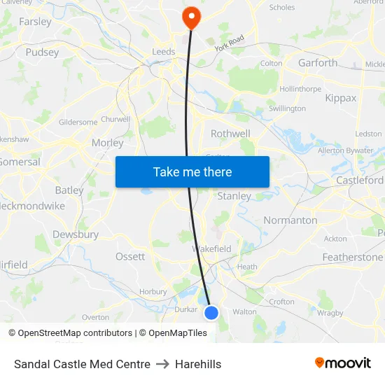Sandal Castle Med Centre to Harehills map
