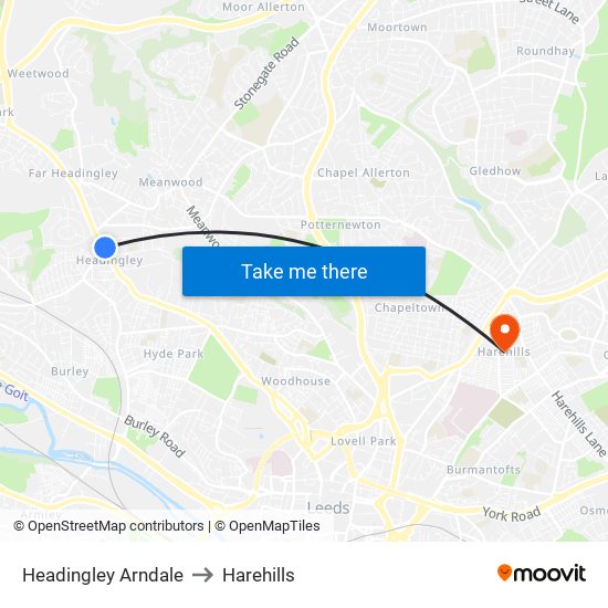 Headingley Arndale to Harehills map