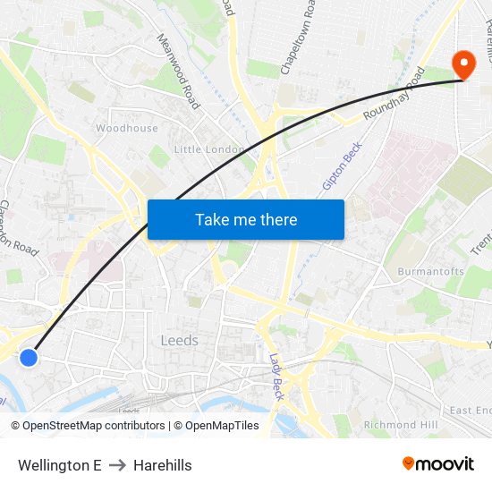 Wellington E to Harehills map