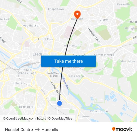 Hunslet Centre to Harehills map