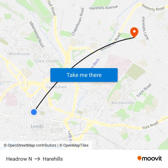 Headrow N to Harehills map