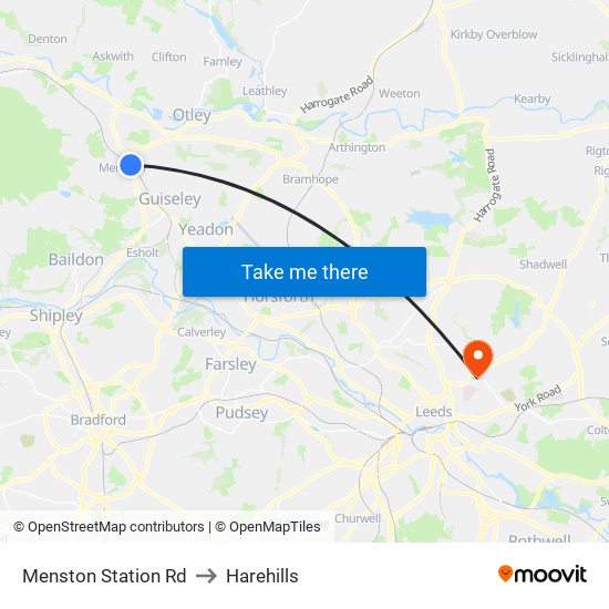 Menston Station Rd to Harehills map