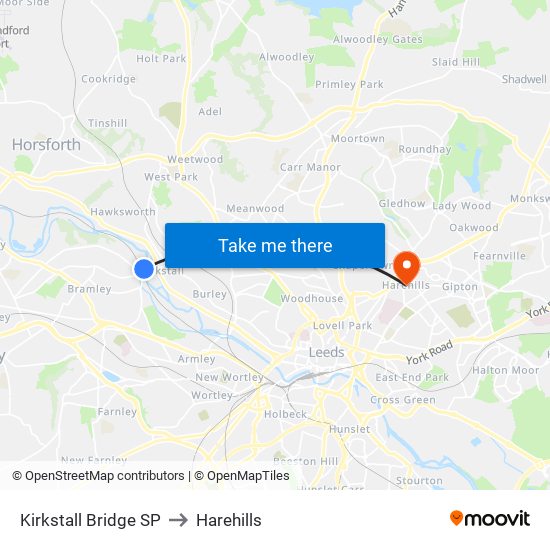 Kirkstall Bridge SP to Harehills map