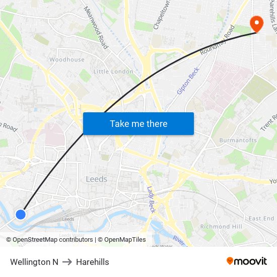 Wellington N to Harehills map