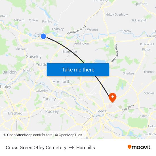 Cross Green Otley Cemetery to Harehills map