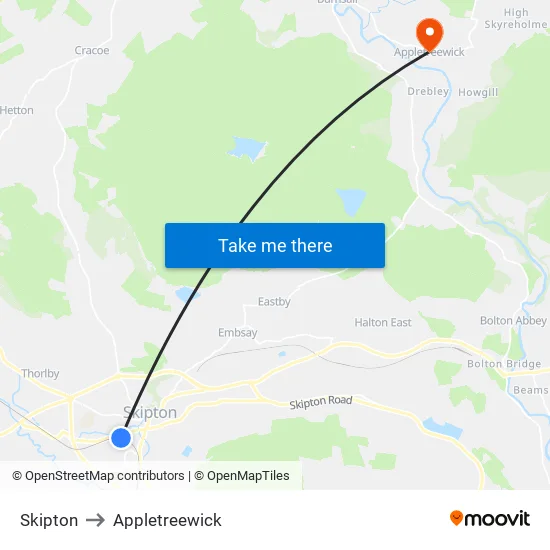 Skipton to Appletreewick map