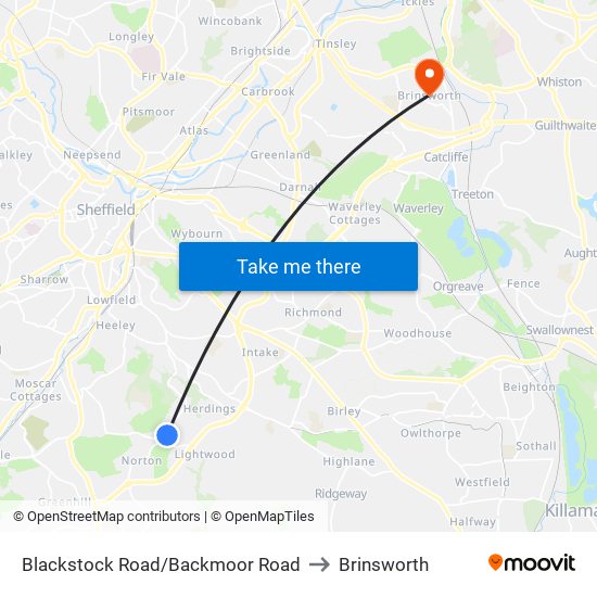 Blackstock Road/Backmoor Road to Brinsworth map