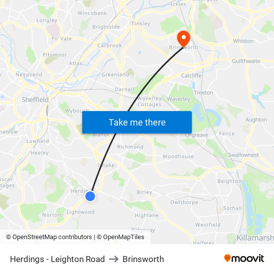 Herdings - Leighton Road to Brinsworth map