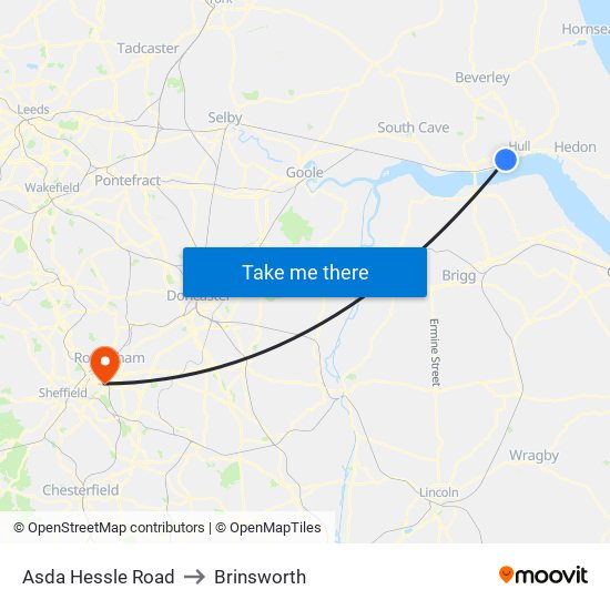 Asda Hessle Road to Brinsworth map