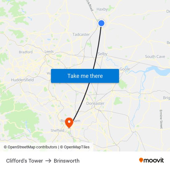 Clifford's Tower to Brinsworth map