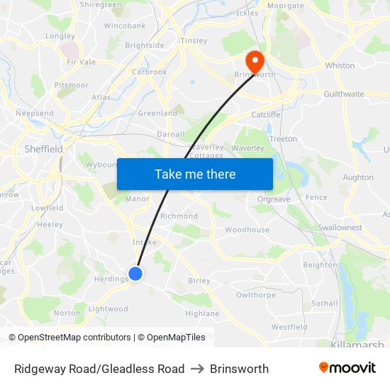 Ridgeway Road/Gleadless Road to Brinsworth map