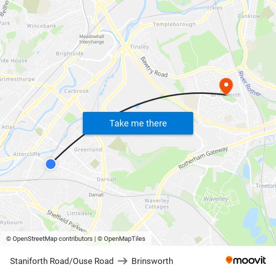 Staniforth Road/Ouse Road to Brinsworth map