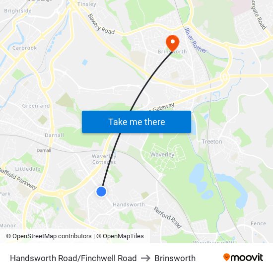 Handsworth Road/Finchwell Road to Brinsworth map