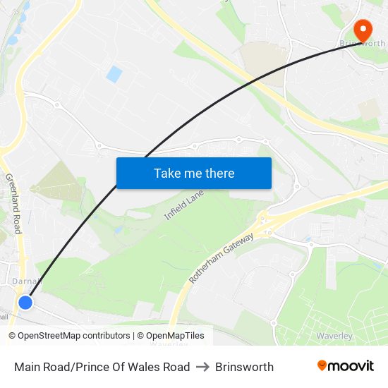 Main Road/Prince Of Wales Road to Brinsworth map