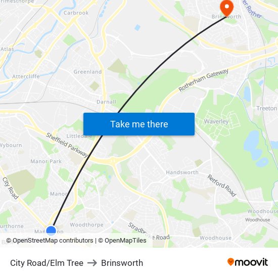 City Road/Elm Tree to Brinsworth map