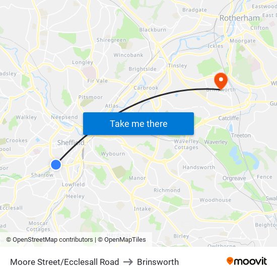 Moore Street/Ecclesall Road to Brinsworth map