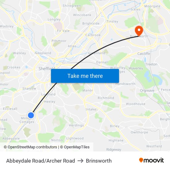 Abbeydale Road/Archer Road to Brinsworth map