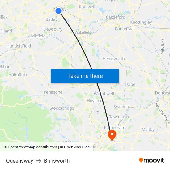 Queensway to Brinsworth map