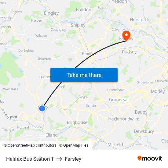 Halifax Bus Station T to Farsley map