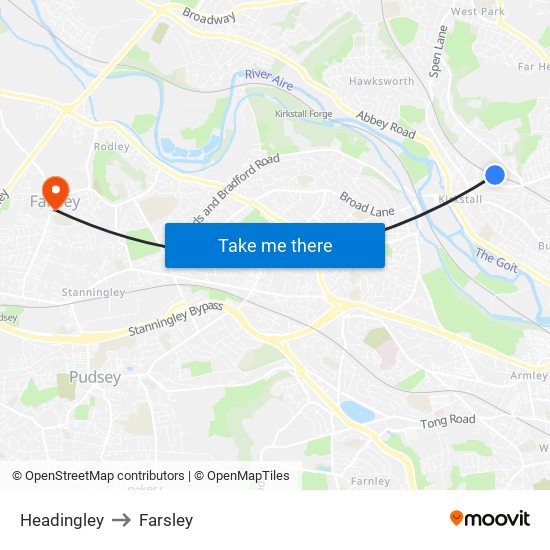 Headingley to Farsley map
