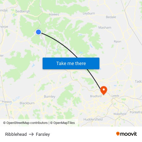 Ribblehead to Farsley map