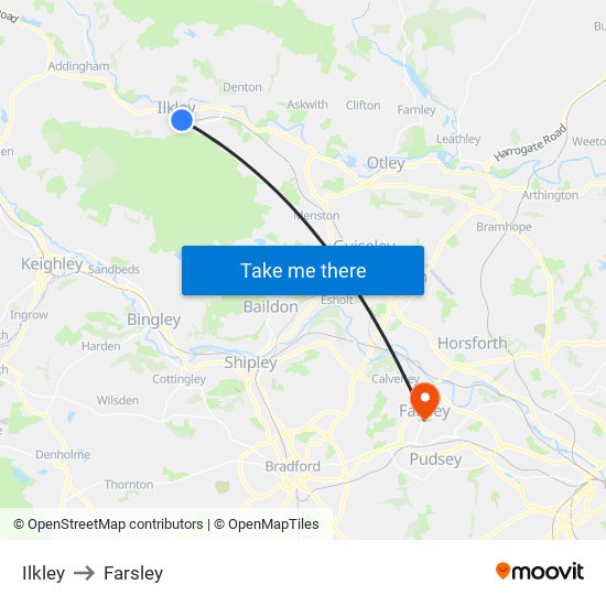 Ilkley to Farsley map