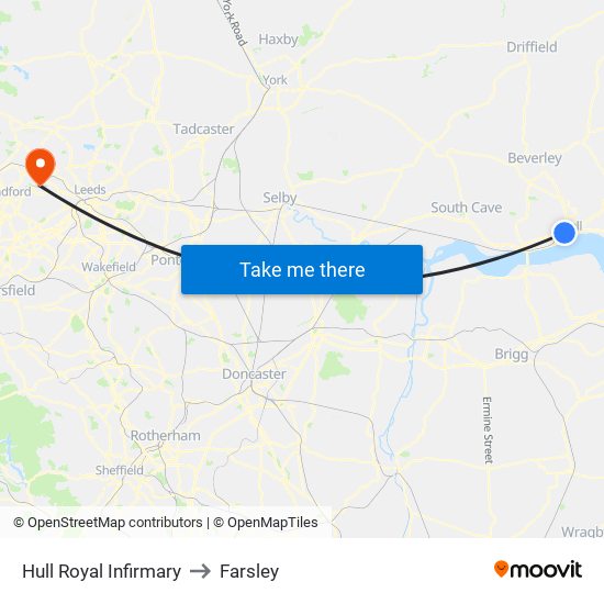 Hull Royal Infirmary to Farsley map