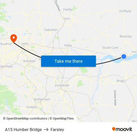 A15 Humber Bridge to Farsley map