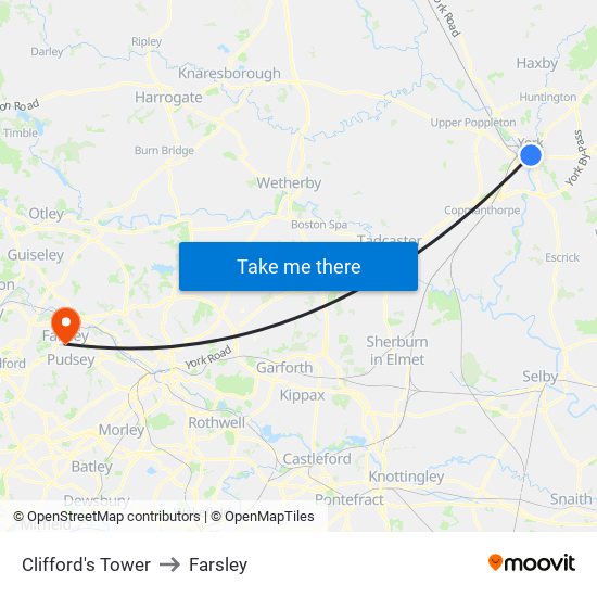 Clifford's Tower to Farsley map