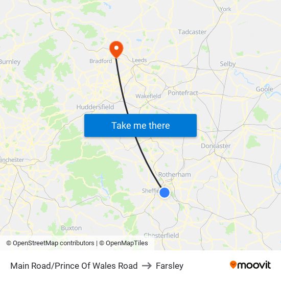 Main Road/Prince Of Wales Road to Farsley map