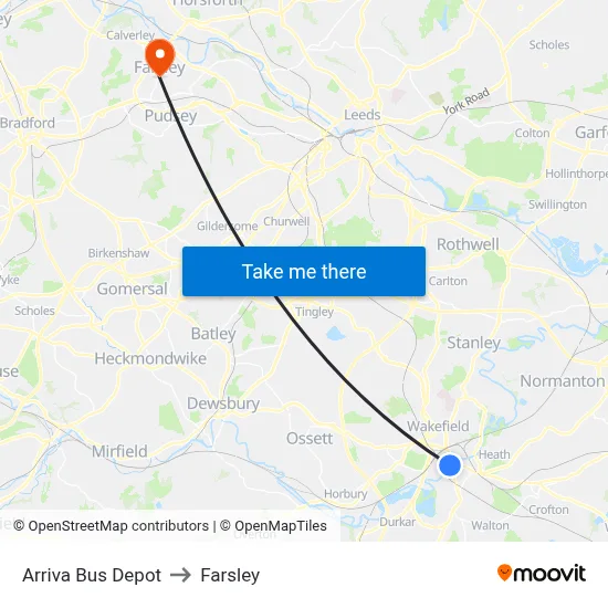 Arriva Bus Depot to Farsley map