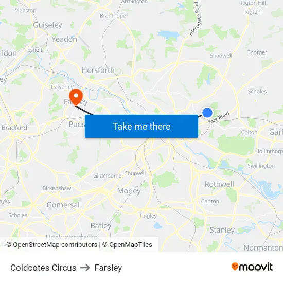 Coldcotes Circus to Farsley map
