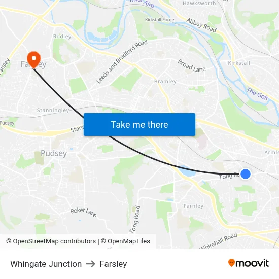 Whingate Junction to Farsley map