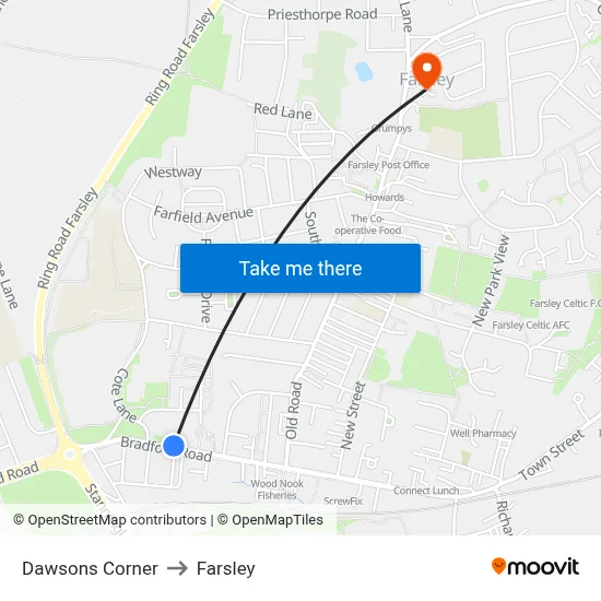 Dawsons Corner to Farsley map
