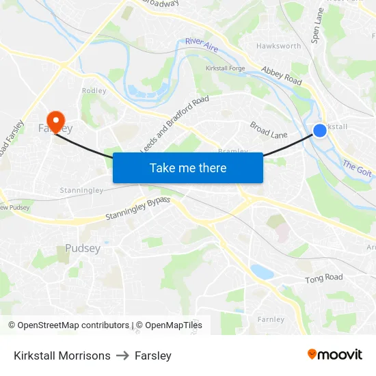 Kirkstall Morrisons to Farsley map