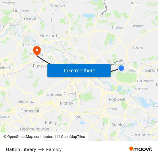 Halton Library to Farsley map