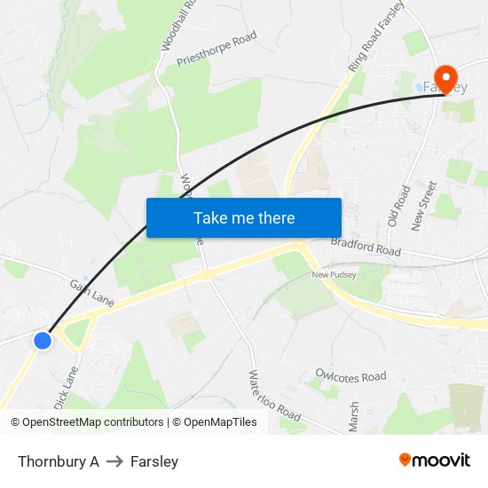 Thornbury A to Farsley map