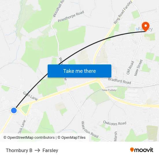 Thornbury B to Farsley map