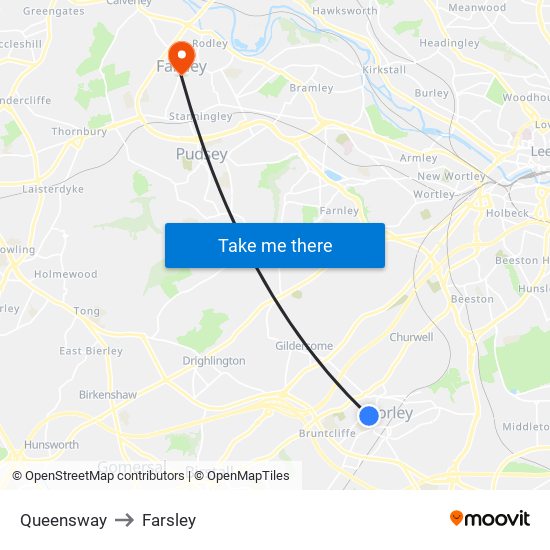 Queensway to Farsley map