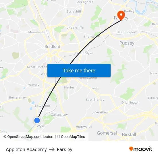 Appleton Academy to Farsley map