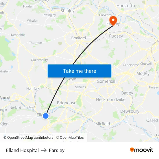 Elland Hospital to Farsley map
